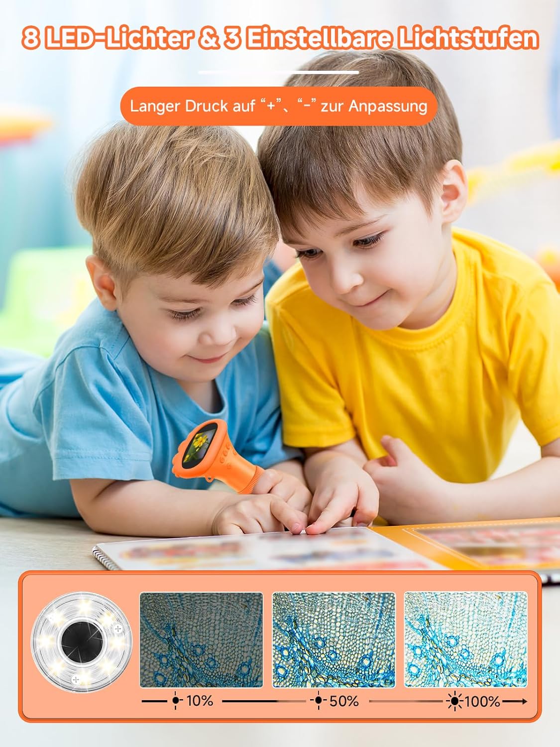 Thumbnail 2 de Acoath Kinder-Mikroskop: Digitales Taschenmikroskop mit 2-Zoll IPS-Display, 200× Vergrößerung, 8 LED-Lichtern