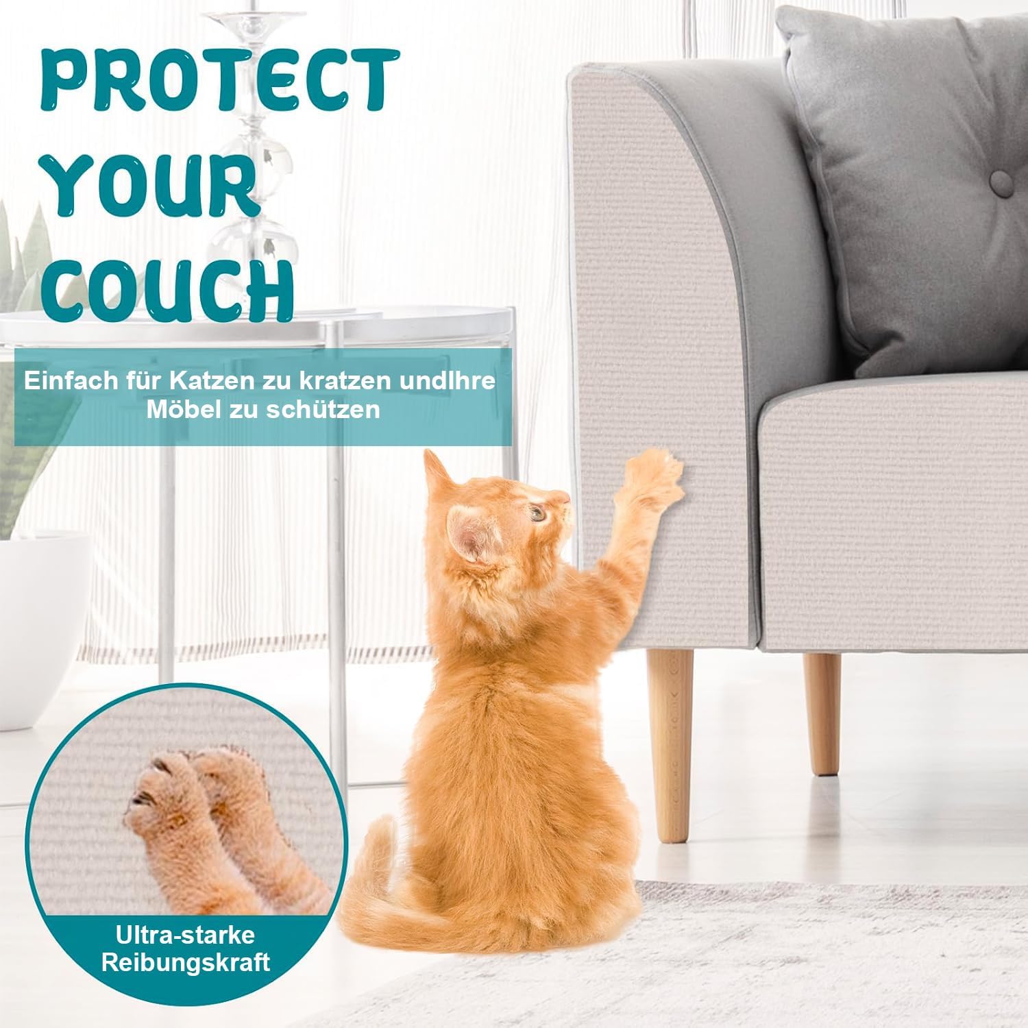 Detalle de Katzen Kratzmatte Selbstklebend XXL 200×40 cm