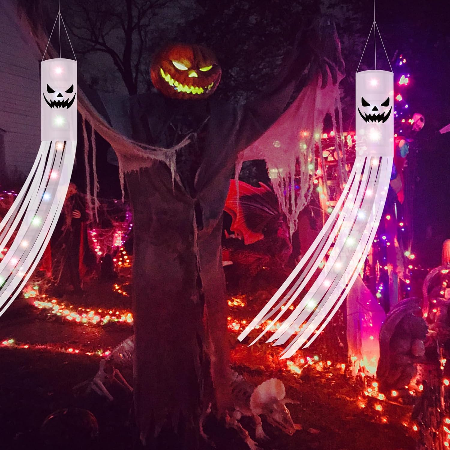 Thumbnail 1 de Jsdoin Halloween-spookwindsokken van 180 cm met ledverlichting, set van 2