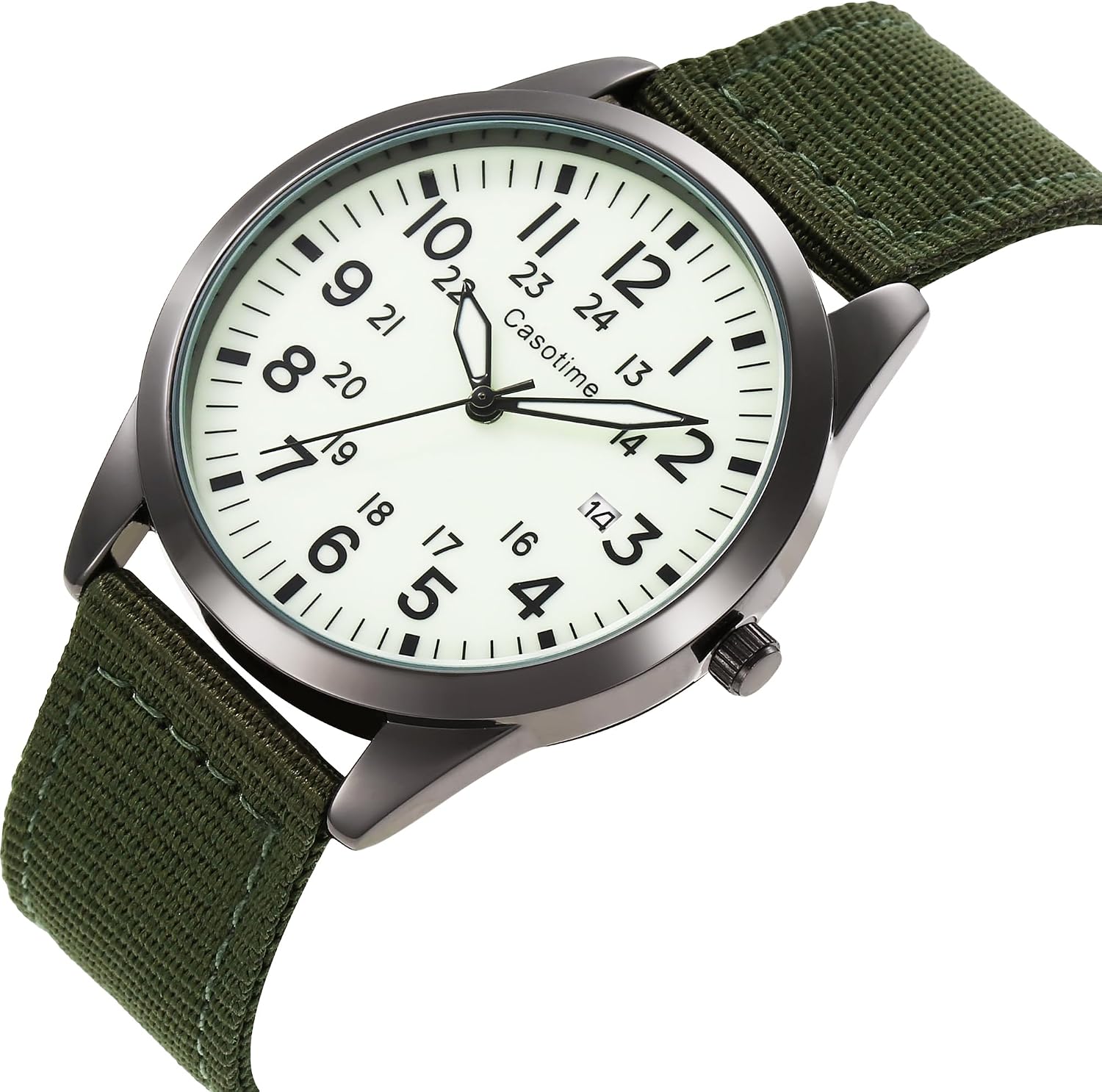 Detalle de Casotime Taktische Militäruhr – Feldgetestetes Analogquarz-Uhrwerk, leuchtendes Zifferblatt, 30 m Nylonband