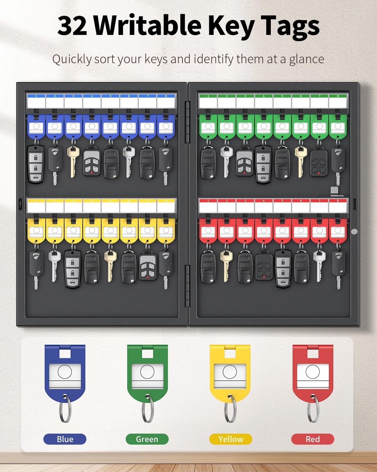 Thumbnail 2 de Uniclife 32 Position Key Lock Box: Wall Mount Key Cabinet for Office, Hotel & Fleet