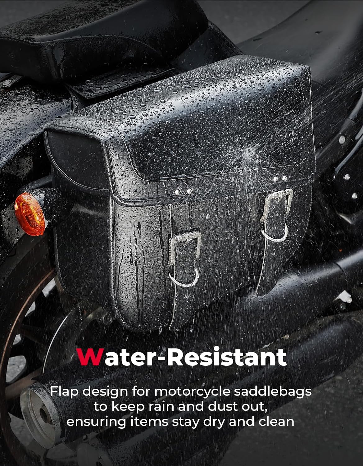 Detalle de KEMIMOTO Motorcycle Saddlebags 30L PU Leather Saddle Bags (Universal Fit) — Black