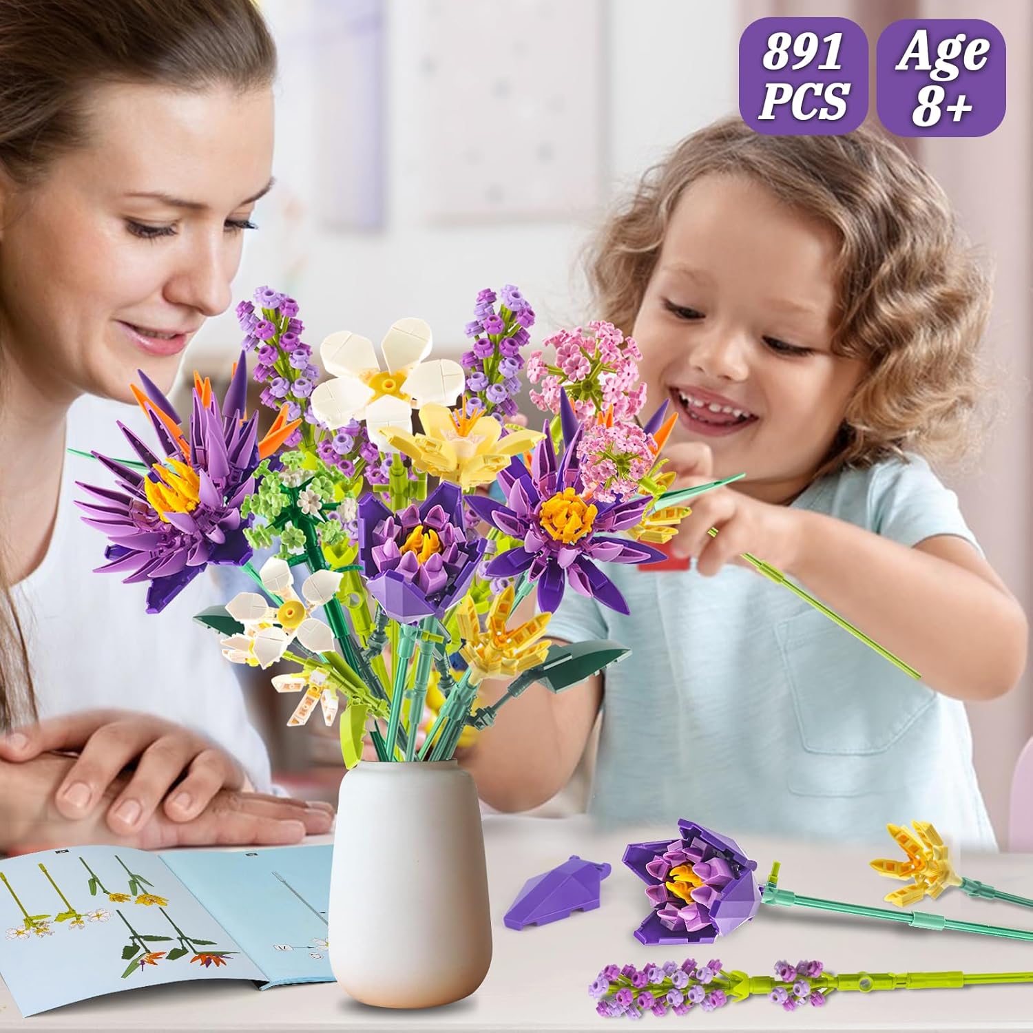 Thumbnail 3 de IKIDSUN Blumenstrauß Bausteine 891PCS