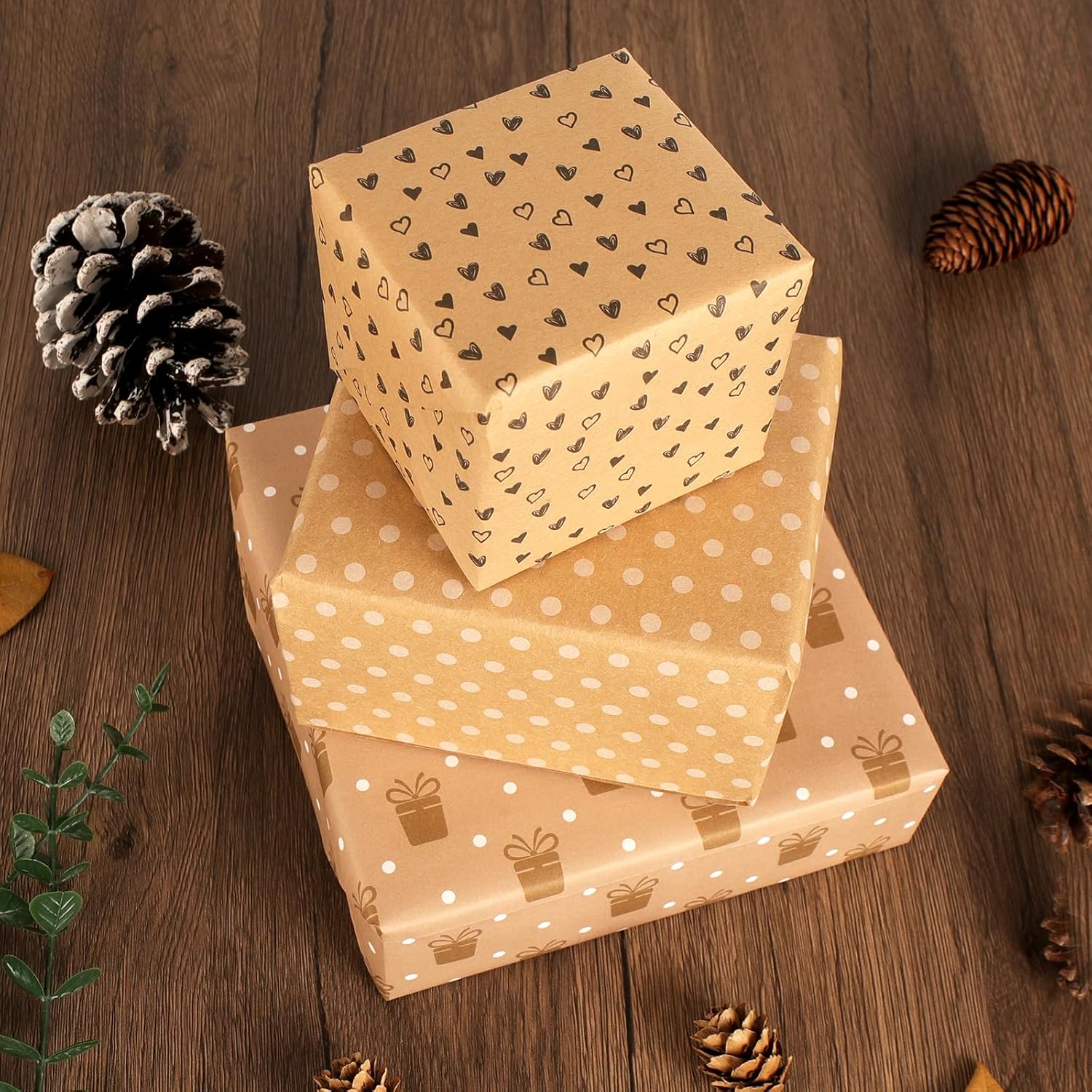 Detalle 2 de ZCOINS vintage kraft cadeaupapier set, 8 vellen van 50 x 70 cm met 8 dessins
