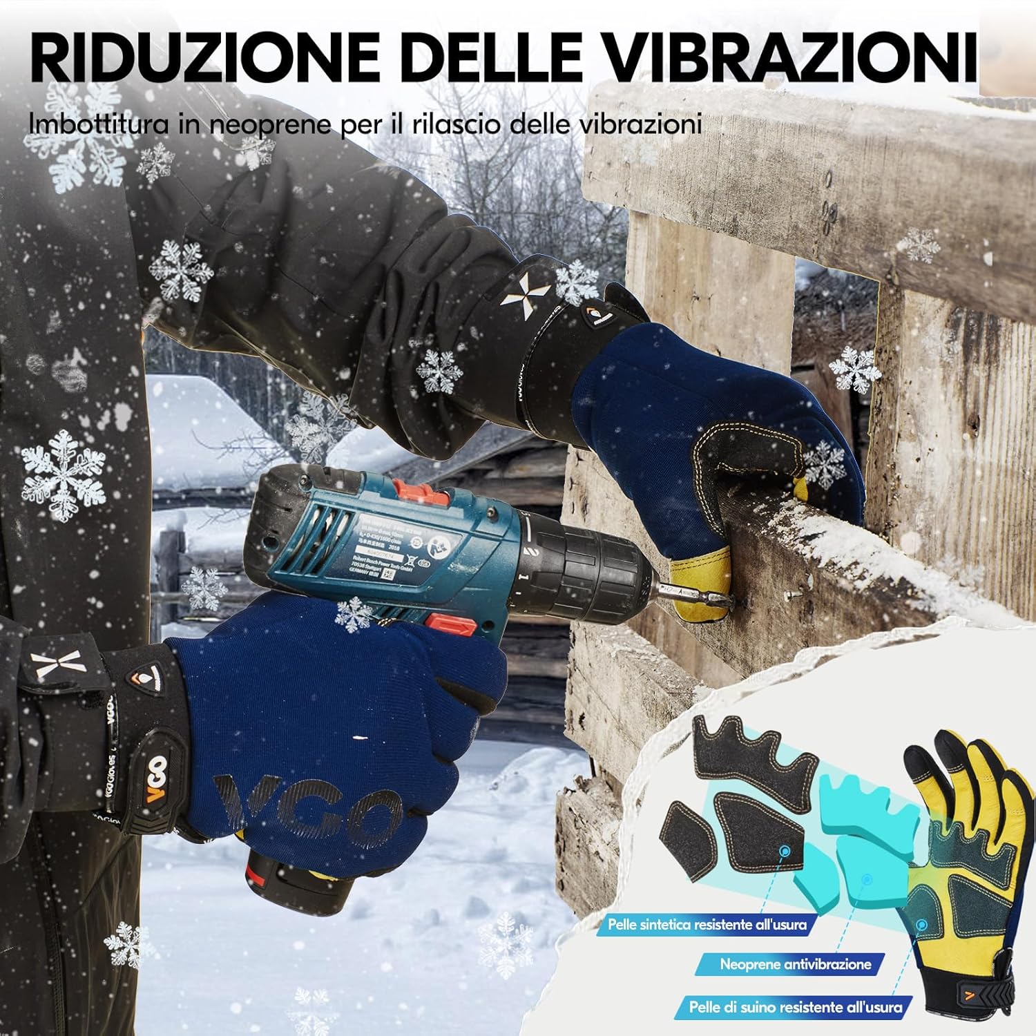 Thumbnail 4 de Vgo... Guanti invernali impermeabili da lavoro con isolamento e touchscreen (1 paio, M)