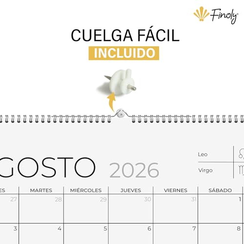 Detalle de Finoly Calendario 2026 Pared 18 Meses: Julio 2026 - Diciembre 2027