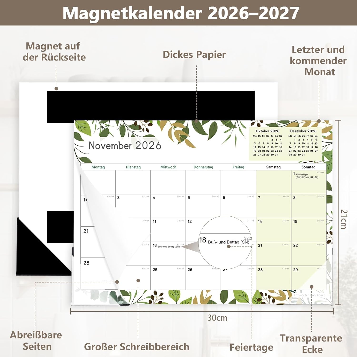 Thumbnail 1 de Koncci Magnet Kalender 2026 – 18‑Monate Kühlschrank‑Monatsplaner (Januar 2026 bis Juni 2027)