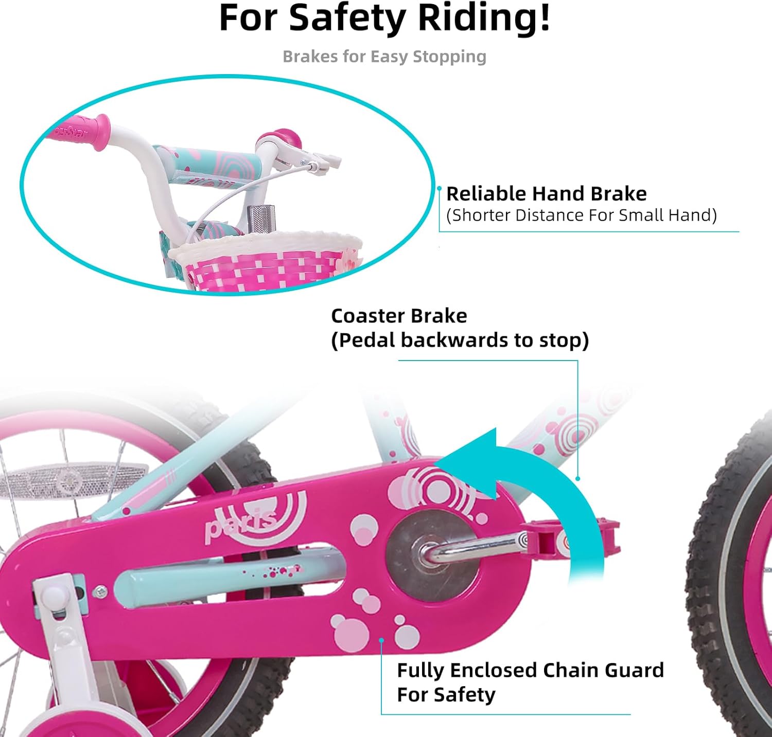 Detalle de JOYSTAR Paris Girls Bike for Ages 3-8: 14/16/18 Inch Kids Bike with Training Wheels, Basket, and Handbrake