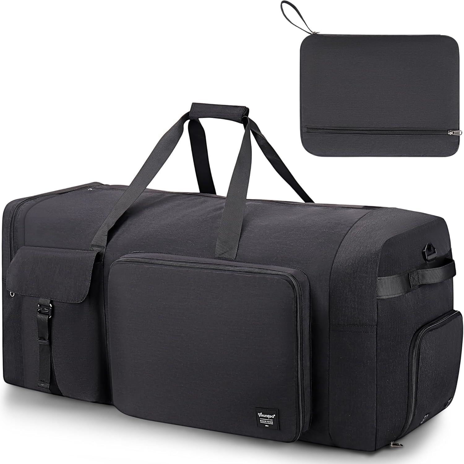 Detalle de YOUNGOA 80L Foldable Travel Duffel Bag with Shoe Compartment (Black)