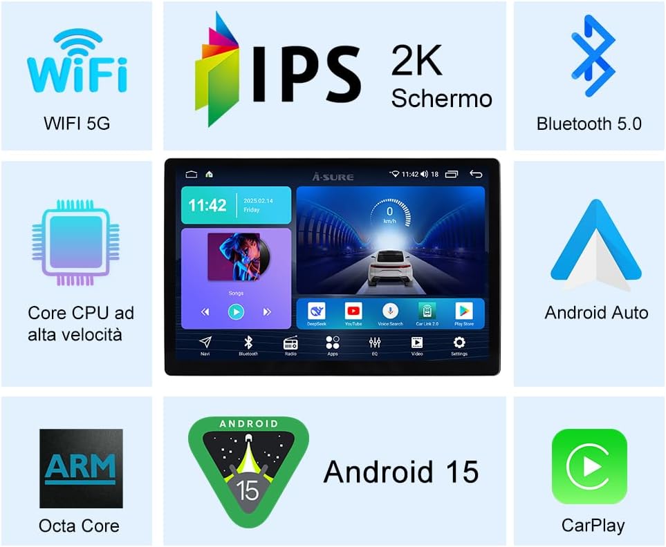 Thumbnail 2 de ACAVICA Autoradio Carplay Android per Jeep Renegade 2014-2019, schermo QLED 13,1” 2K, Android 15 Octa-Core, wireless CarPlay/Android Auto