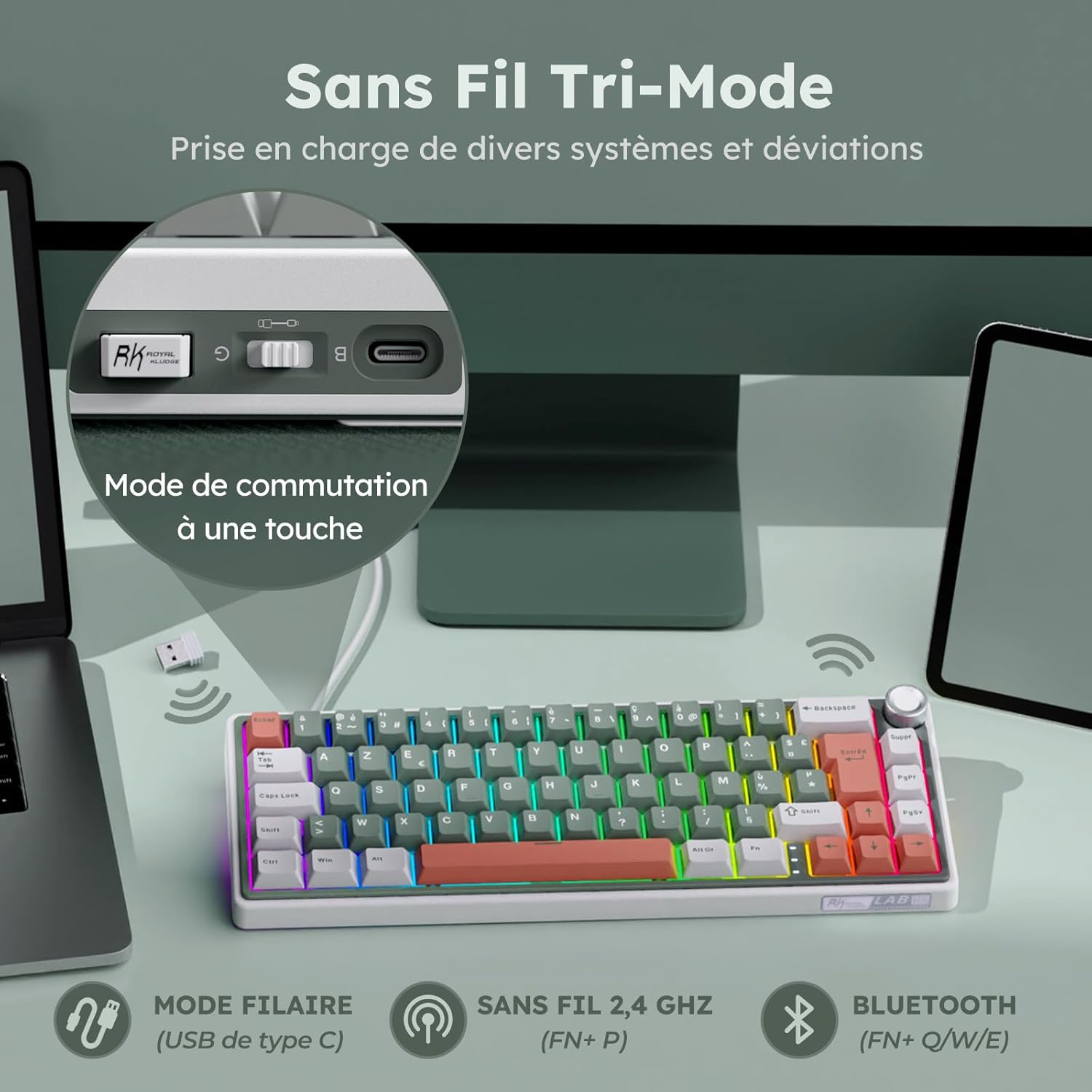Thumbnail 2 de RK ROYAL KLUDGE R65 clavier mécanique 60% AZERTY ⌨