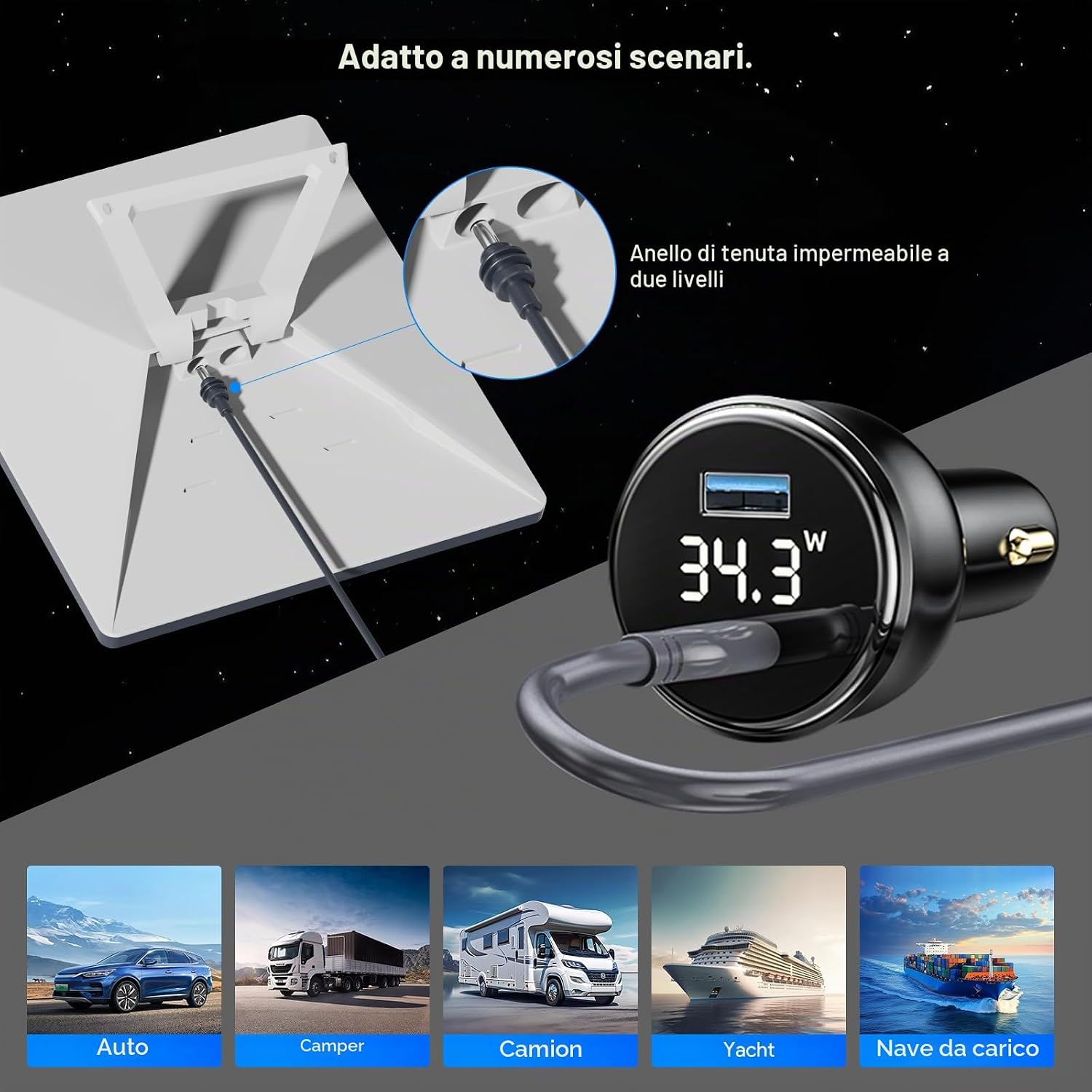 Detalle de XLTTYWL Starlink Mini Adattatore 12V — Convertitore DC-DC 144W con cavo 5×2,1 mm (3 m) per Starlink Dishy