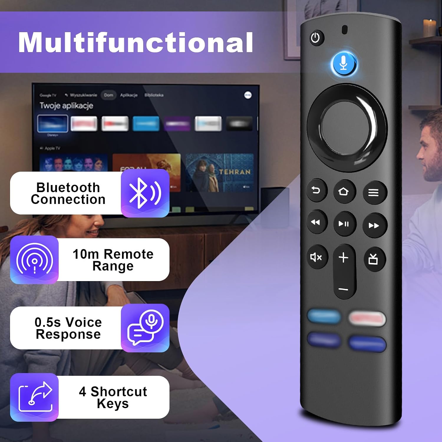 Detalle de Mando a Distancia de Voz de Repuesto para AMZ F-ire TV S-Tick (2nd/3rd/Lite/HD) y S-Tick 4K/Max: 4 teclas rápidas y control por voz