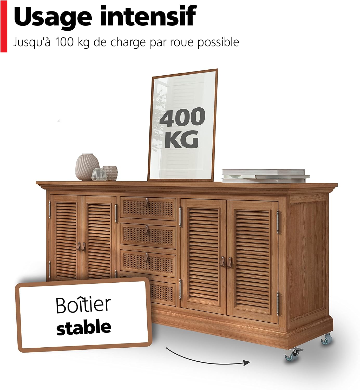 Detalle de RAVN HAMAN : jeu de 4 roulettes pivotantes pour meubles avec frein, 50 mm, jusqu’à 100 kg par roue