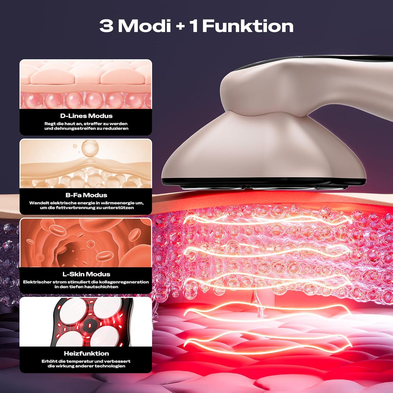 Detalle 2 de Cellulite Massagegerät Roségold – kabelloses Lipödem- und Anti-Cellulite-Gerät mit 3 Funktionen