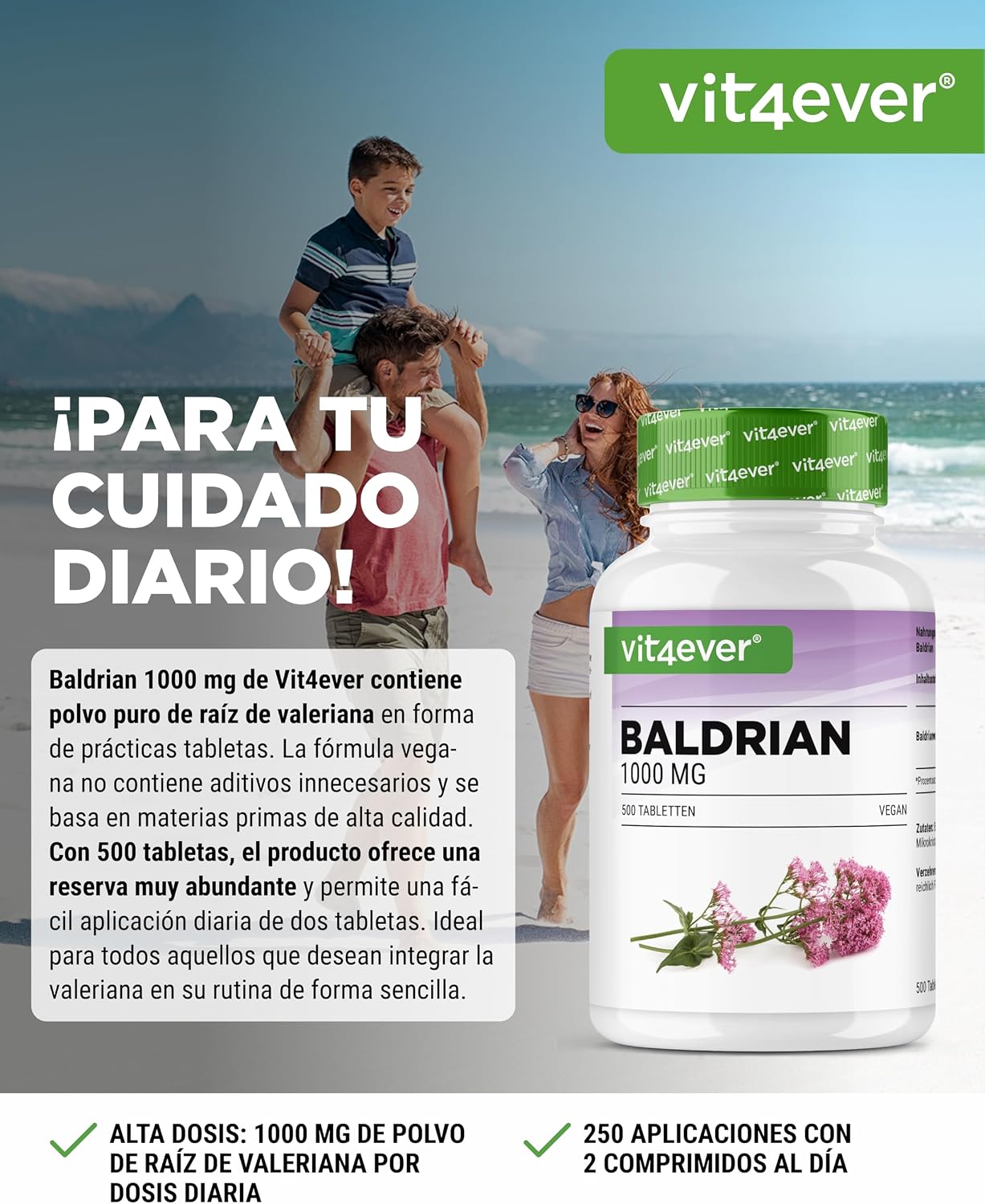Detalle 2 de Valeriana 500 comprimidos 1000 mg ración