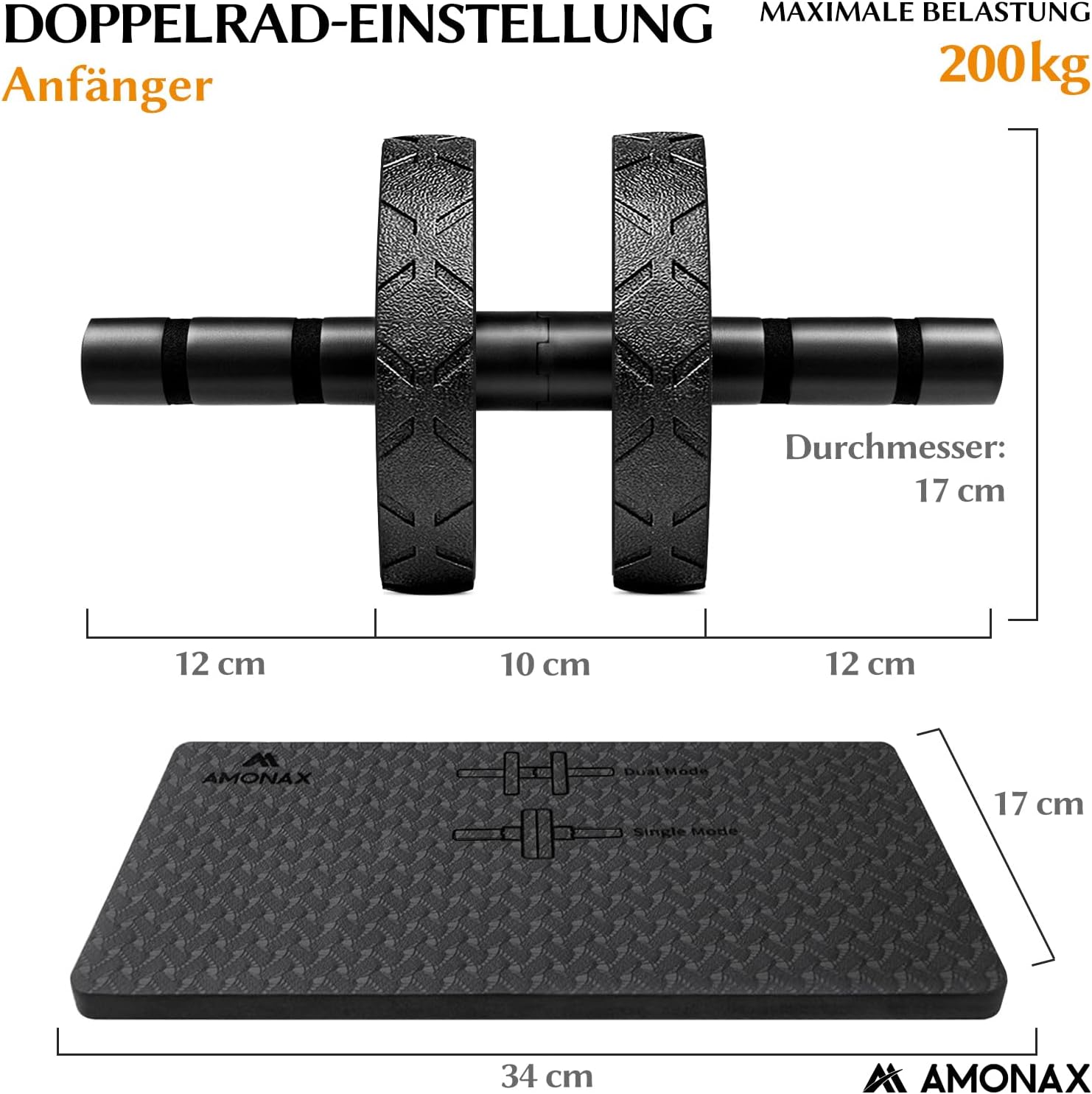 Thumbnail 3 de Amonax Bauchroller – Bauchtrainer AB Wheel Set mit rutschfester Kniescheibe und gepolsterter Knieauflage