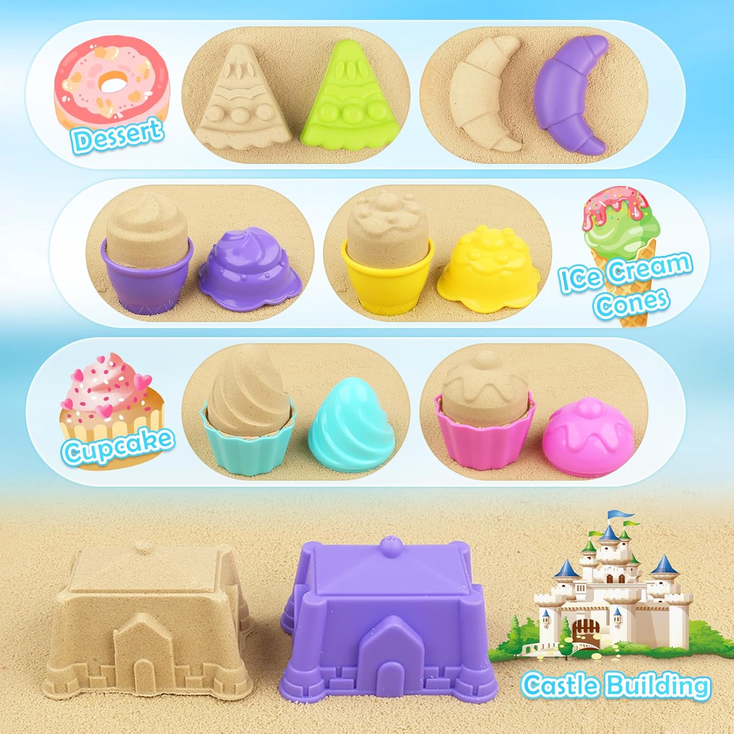 Thumbnail 1 de Joyreal 49-teiliges Sandspielzeug-Set „Eis“ für Kinder (Strand, Sandkasten) mit Schaufel, faltbaren Eimern und Sandformen