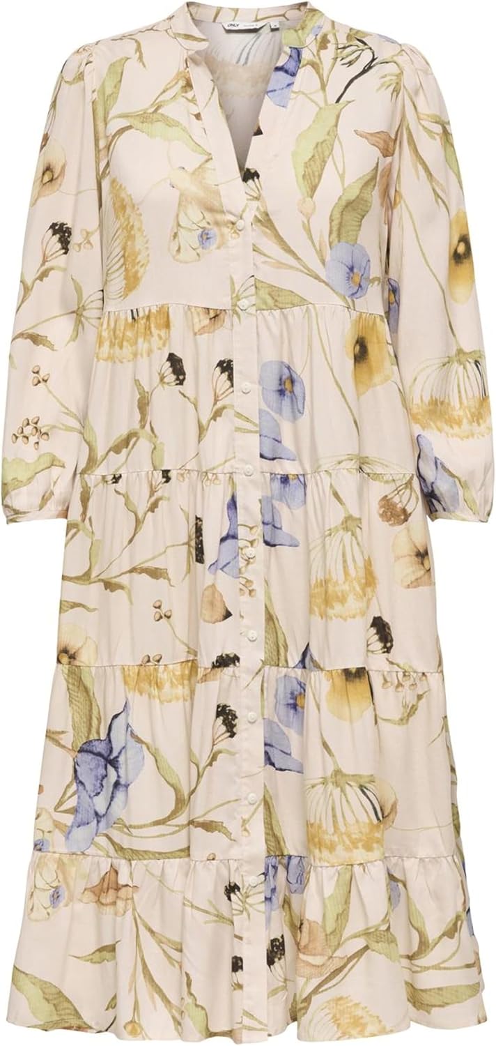 Detalle de ONLY Robe méditerranéenne décontractée pour femme – Robe midi estivale à boutonnage