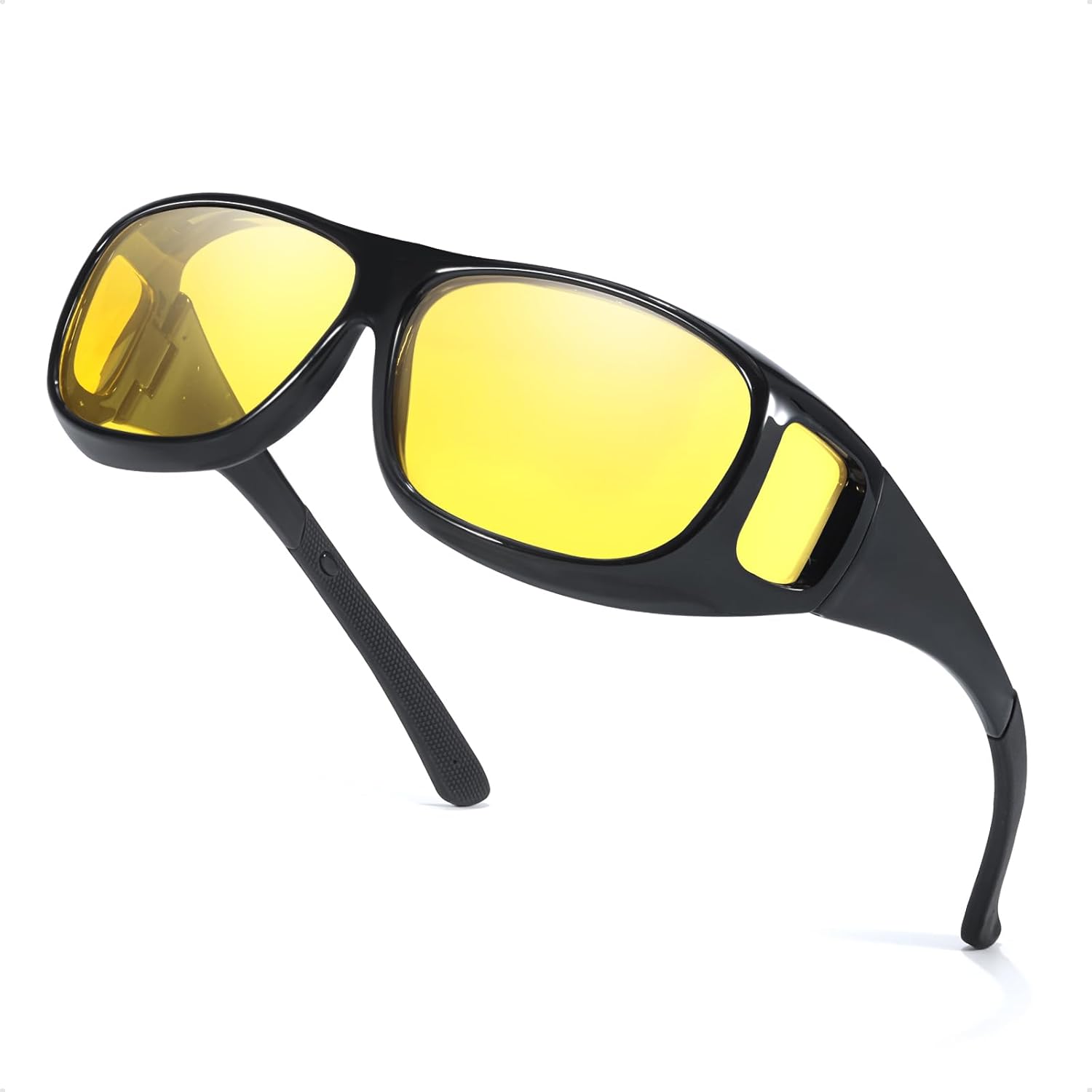 Myiaur High Tech Night Driving Glasses | Fit Over Design with Advanced Polarised Yellow Lenses
