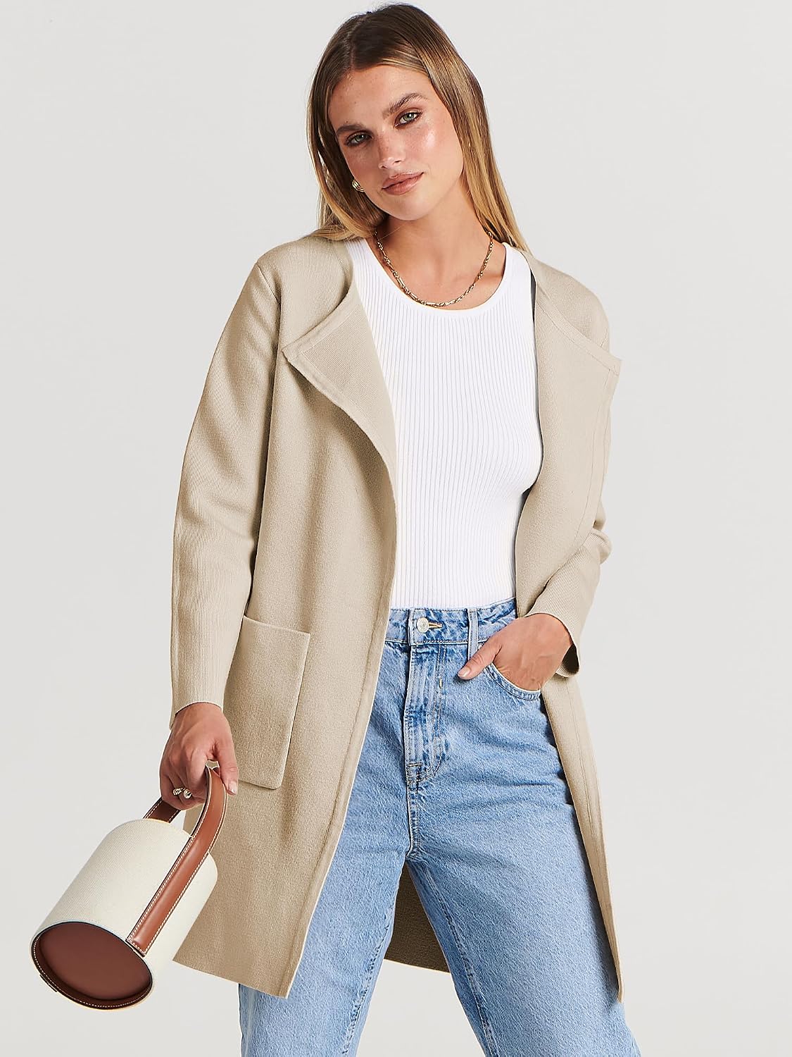 Detalle de ANRABESS Women's Open-Front Long Cardigan Sweater