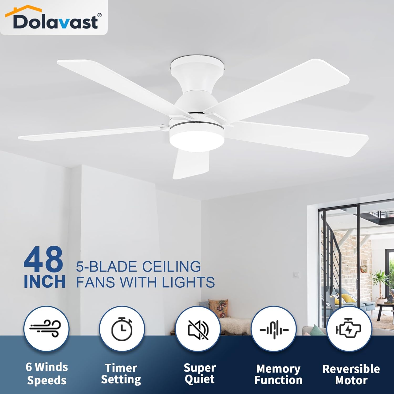 Thumbnail 1 de Dolavast 48-Inch Ceiling Fan with Lights and Remote