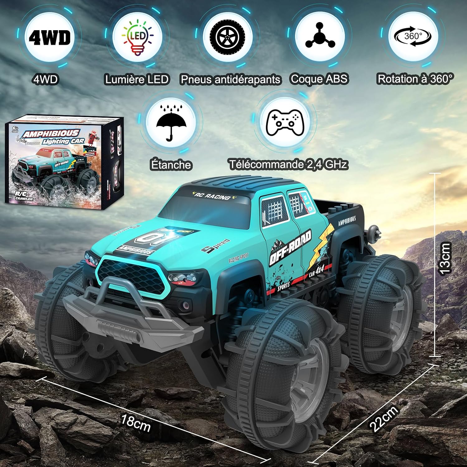 Thumbnail 6 de Voiture Télécommandée 4WD Amphibie – Stunt Tout-Terrain avec Capteur Gestuel et LED