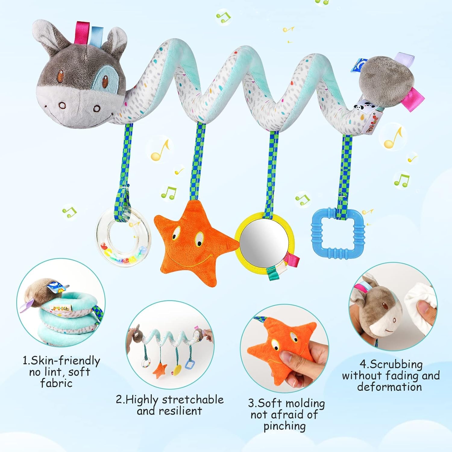 Detalle de Vicloon Jouet de Poussette Spirale d'Activité pour Bébé (âne) – Tendre compagnon de voyage