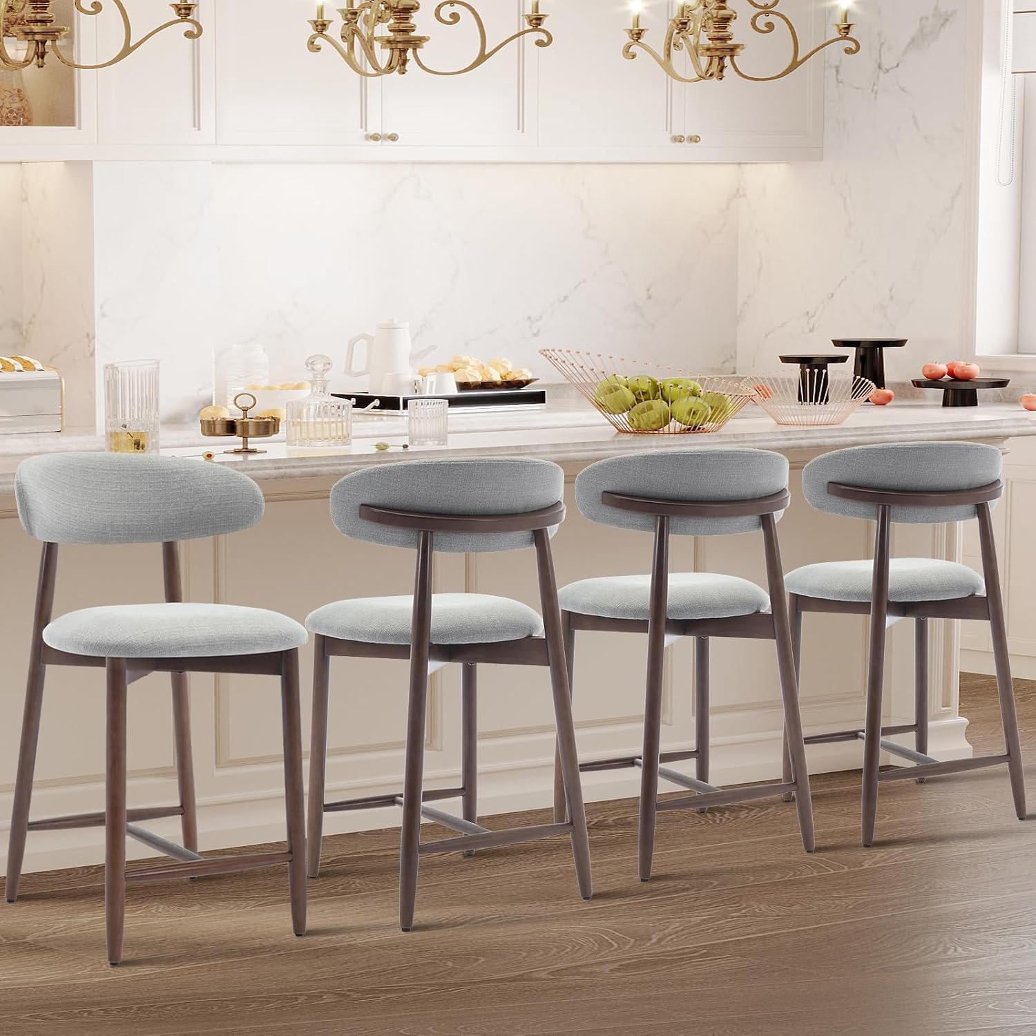 Thumbnail 6 de COLAMY VC-B6269-LGY3-FB-4B Upholstered Counter Stools, Set of 4, Light Grey