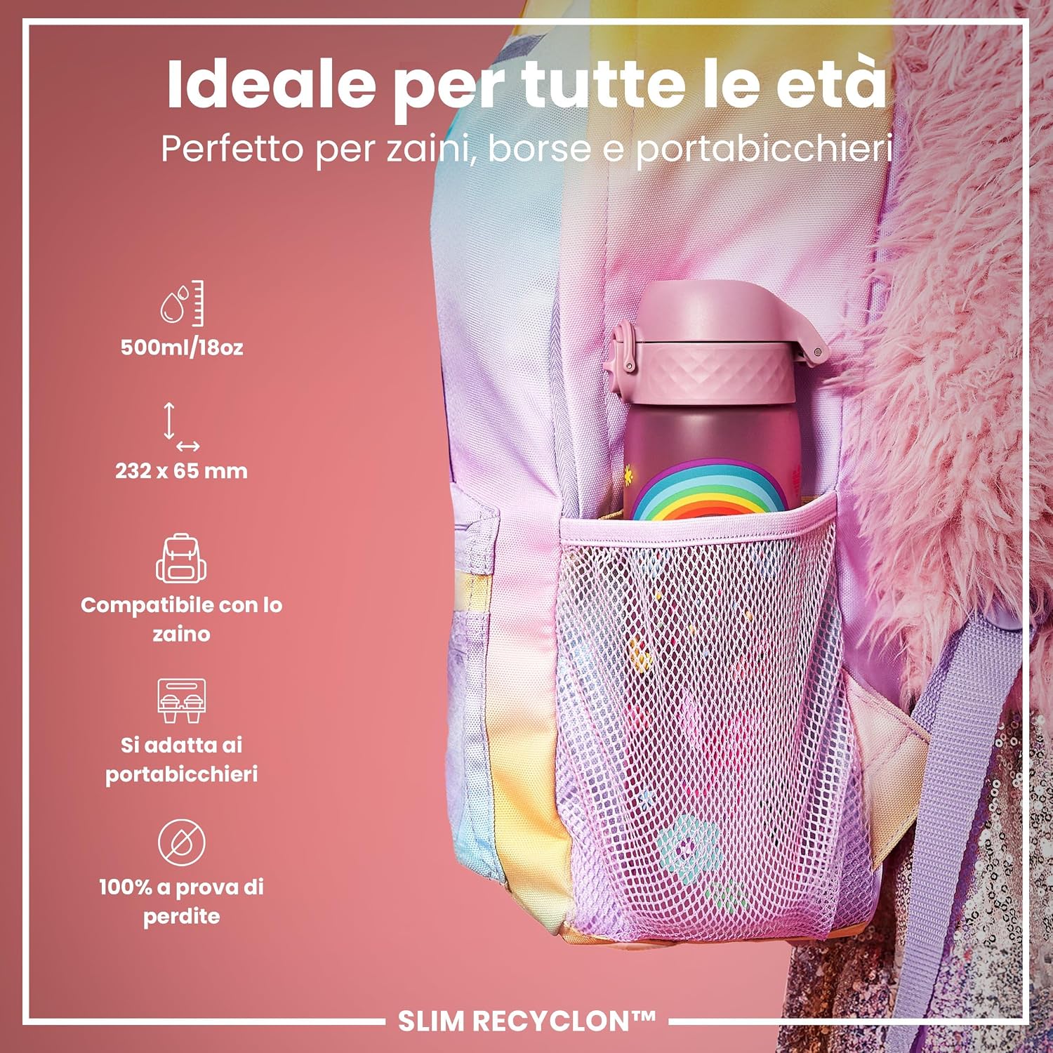 Detalle 2 de Ion8 Borraccia a Prova di Perdite 500ml - Unicorni Lilas, Facile da Aprire, Lavabile in Lavastoviglie