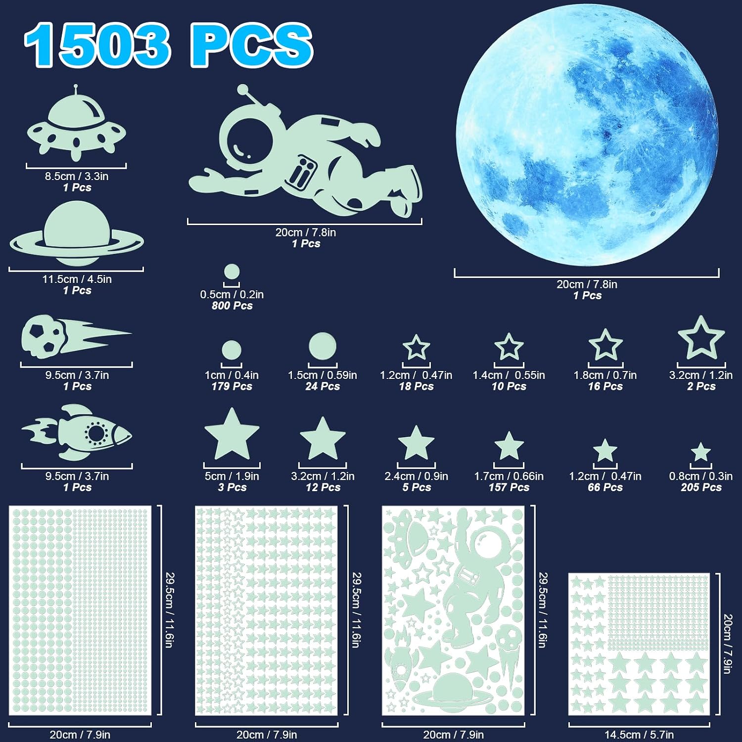 Thumbnail 6 de ECHOCUBE 1503-piece Glow in the Dark Star Stickers (Blue) for Ceiling & Walls