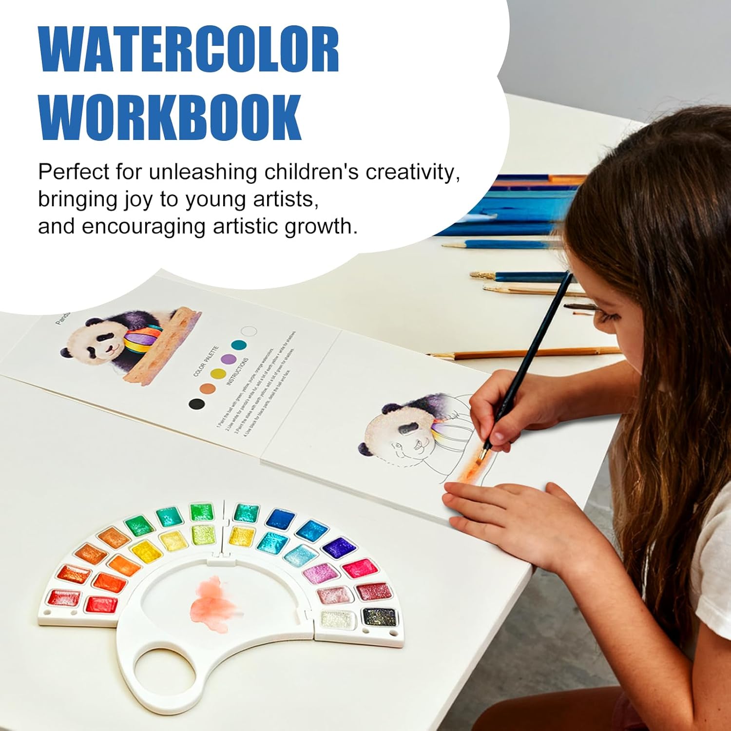 Thumbnail 1 de Watercolor Workbook: 13-Page 300GSM Sketchbook with 26-Color Palette for Beginner Animal Art