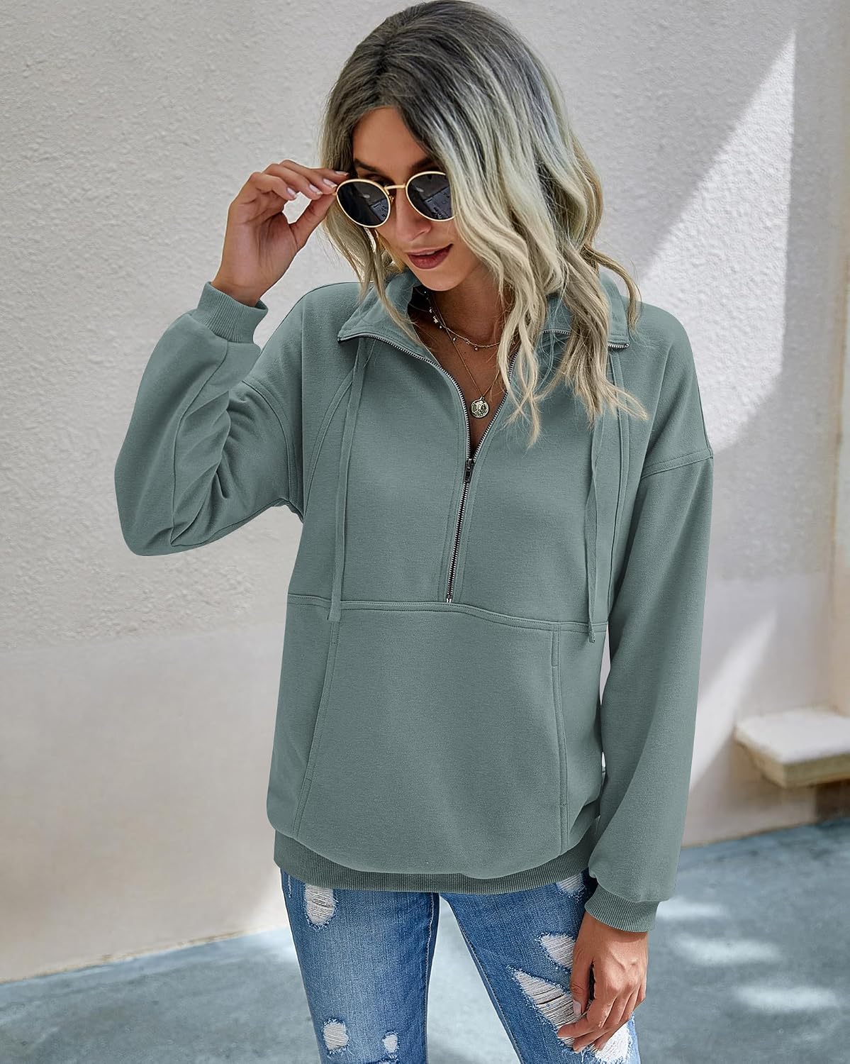 Detalle 2 de PRETTYGARDEN Long Sleeve Half Zip Pullover