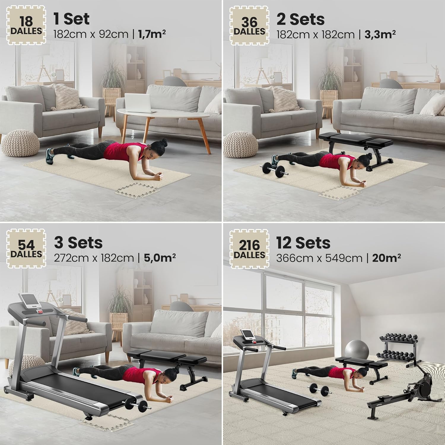 Thumbnail 2 de Tapis de protection du sol - Tapis de fitness Protection de Sol de Salle de Sport, 18 dalles puzzle EVA 30x30 cm