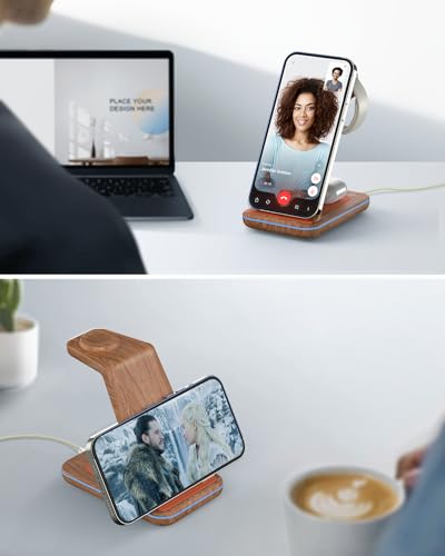 Detalle de GEEKERA Station de Charge 3 en 1 pour Apple – Bois, induction rapide pour iPhone, Apple Watch et AirPods