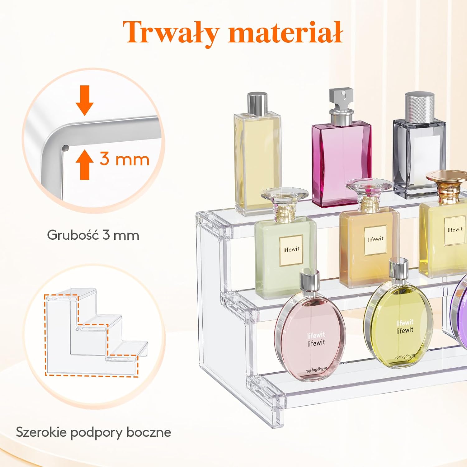 Detalle 2 de Lifewit 24488 – 3-poziomowy przezroczysty stojak ekspozycyjny z plastiku PS