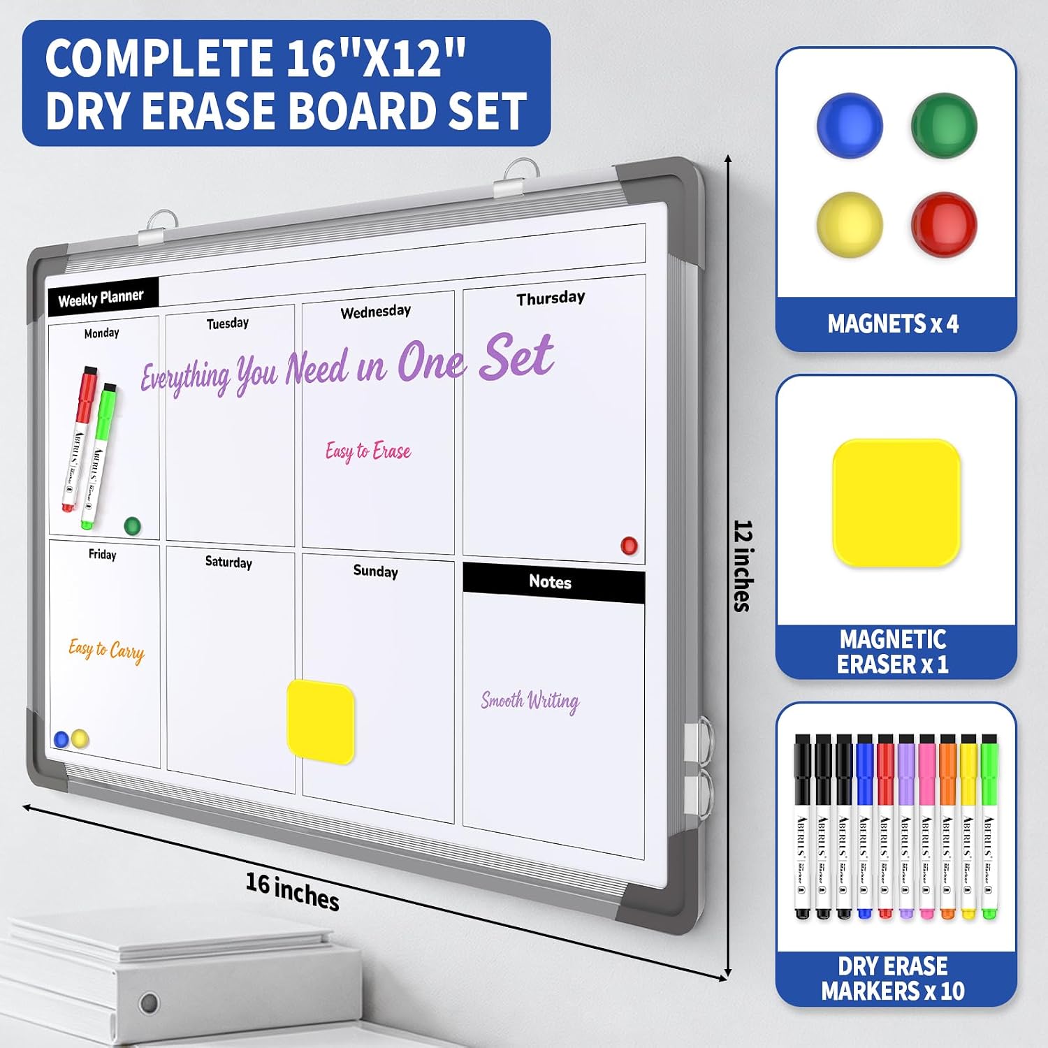 Detalle de ABERLLS Weekly Calendar Whiteboard, Double-Sided 16" x 12" Magnetic Dry-Erase Board