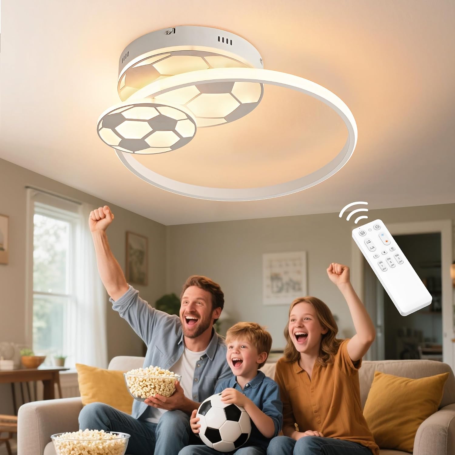 Detalle de KAUCQI 35CM Plafoniera LED per Camera dei bambini, Dimmerabile e Con Telecomando – Design Calcio