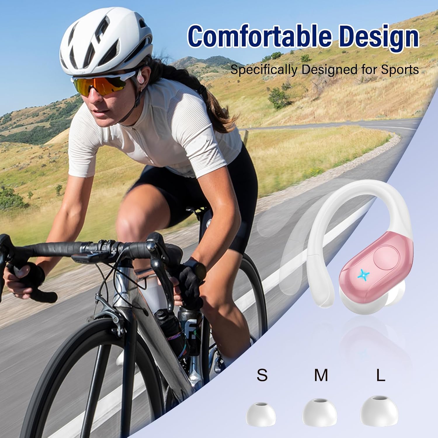 Detalle 2 de Qecnato T12 Wireless Earbuds, IP7 Waterproof, Bluetooth 5.4, Blush Pink