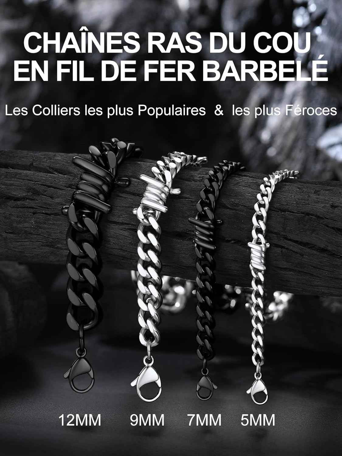 Thumbnail 6 de Bandmax Chaîne Homme Acier Inoxydable Épines — Chaîne Cubaine Gothique 5 mm (40/45/50/55 cm) avec fermoir mousqueton