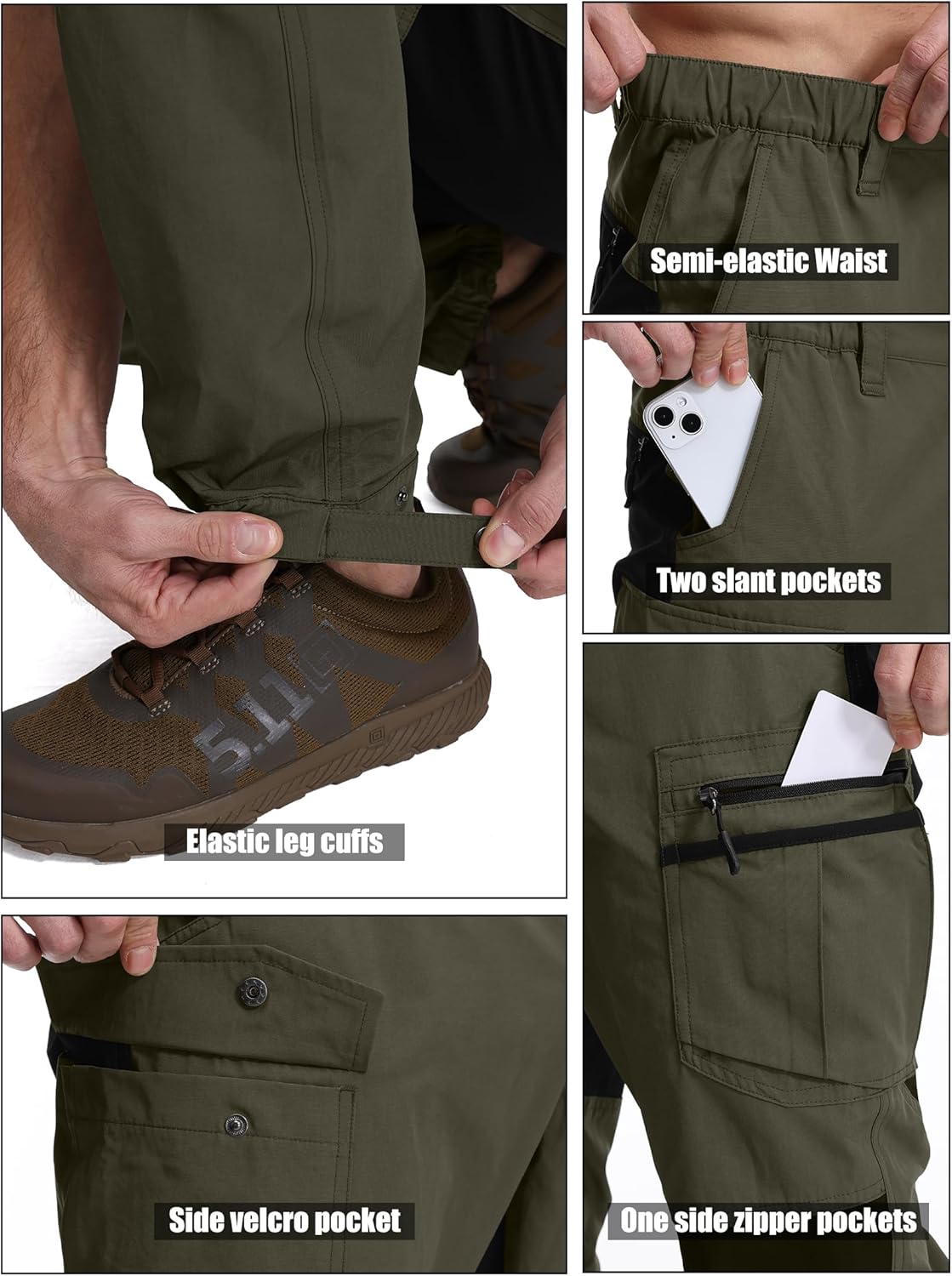Detalle de Peysuck Men's Waterproof Hiking Trousers: Breathable, Lightweight Tactical Outdoor Cargo Pants