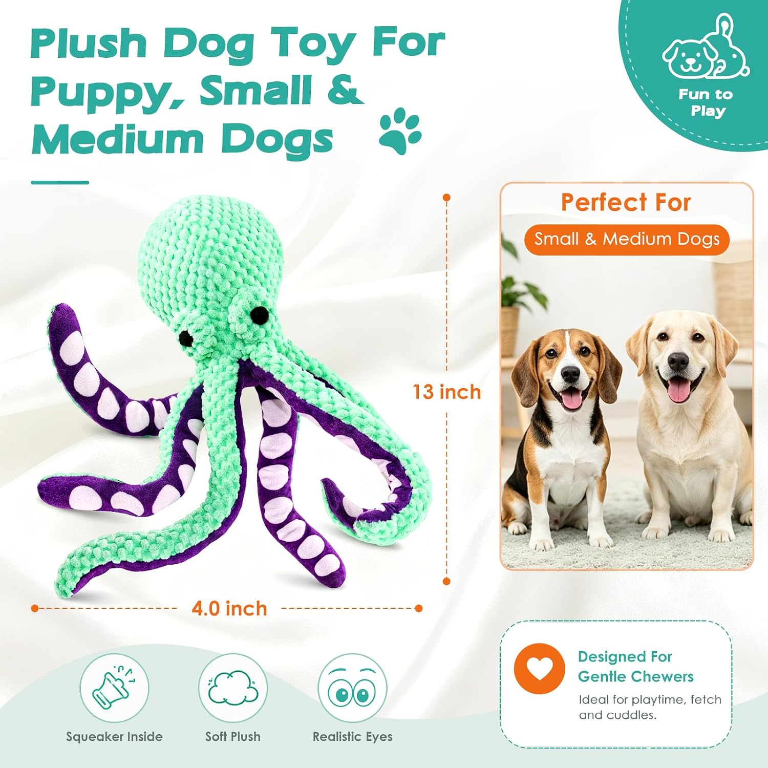 Detalle de Fuufome Large Squeaky Dog Toys (Plush, 13.5-inch) — Chew, Fetch & Tug Plush for Small to Large Dogs
