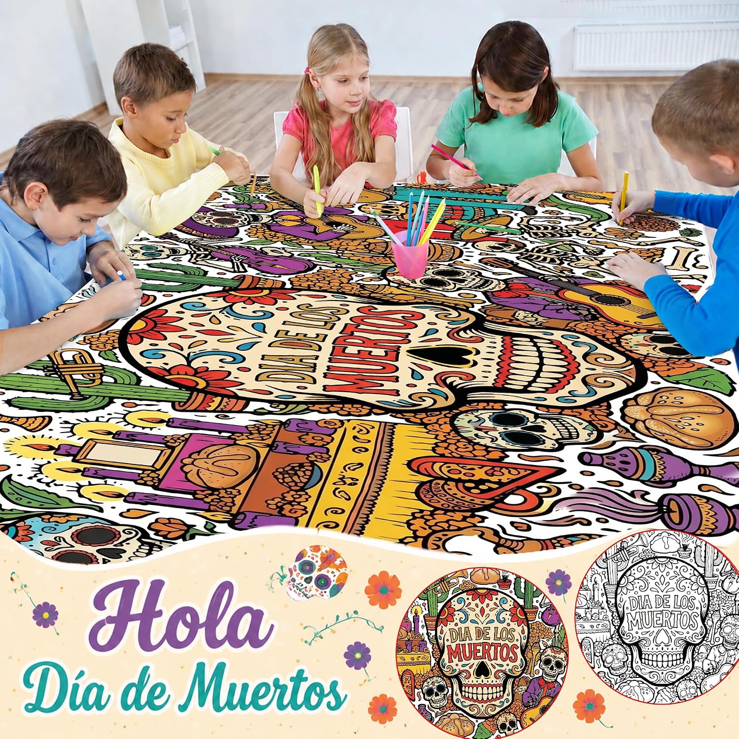Detalle de OHOME Dia de los Muertos Giant Coloring Poster, 30 x 72-Inch Paper Banner