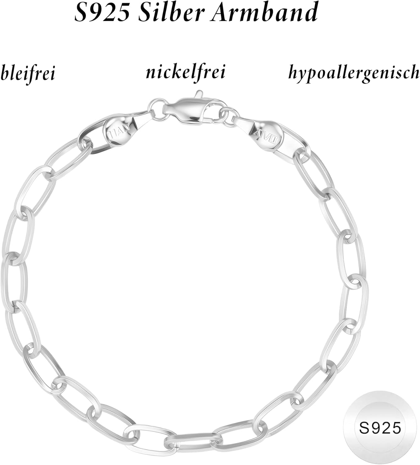 Thumbnail 3 de sloong S925 Silber Armband Damen im Paperclip-Design (5 mm) – Längen 16,5/18/19/20 cm