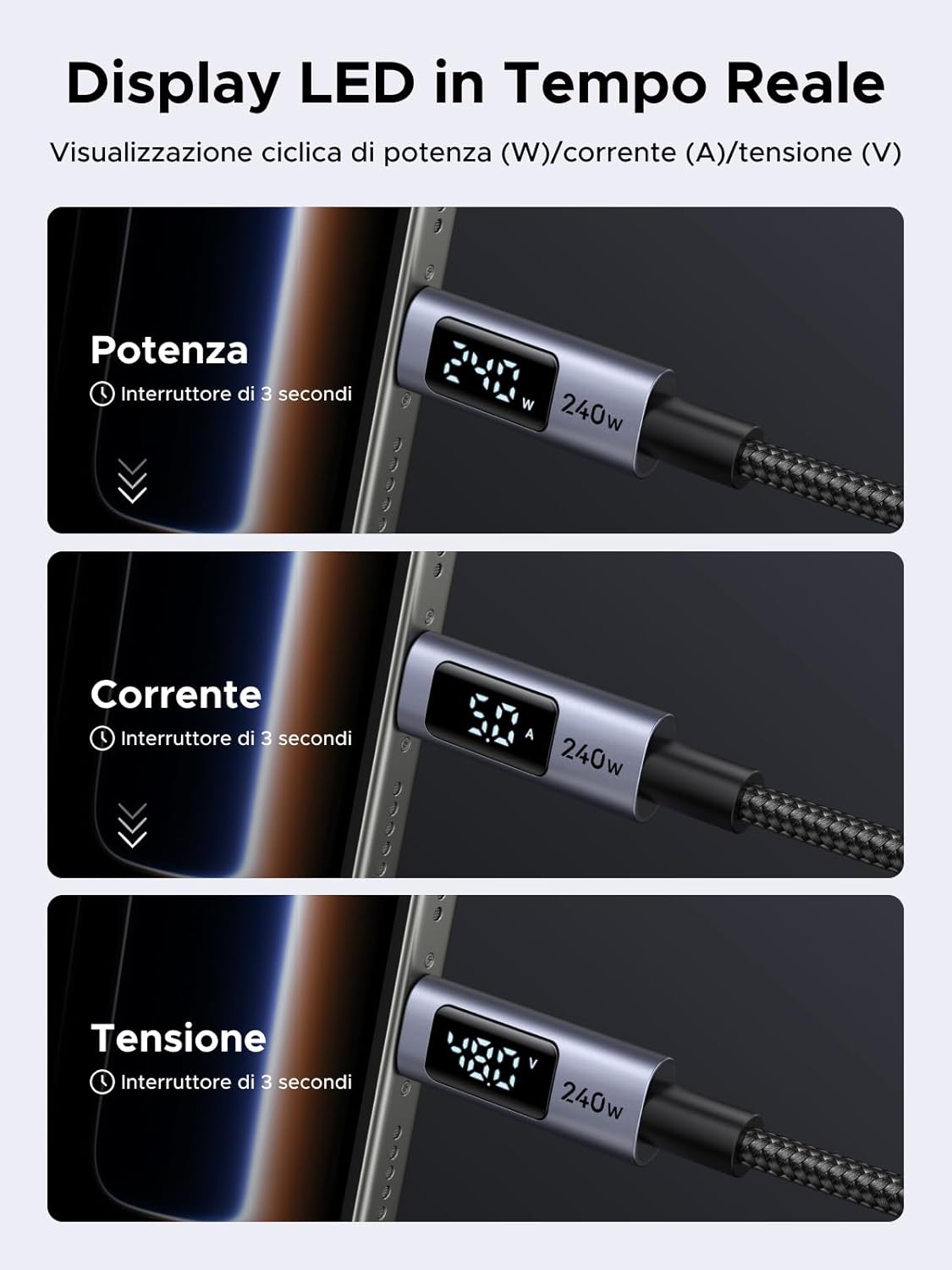 Thumbnail 2 de UGREEN Cavo USB-C PD 3.1 240W con display LED (2 m) per ricarica rapida