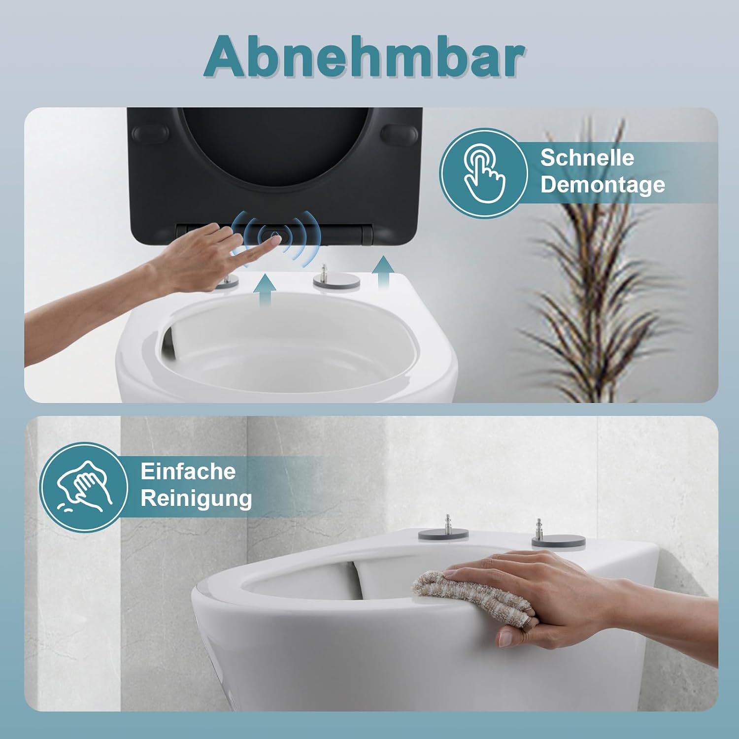 Thumbnail 4 de MEEJEE WC Sitz D Form – Toilettendeckel mit Absenkautomatik und Soft-Close, Duroplast grau