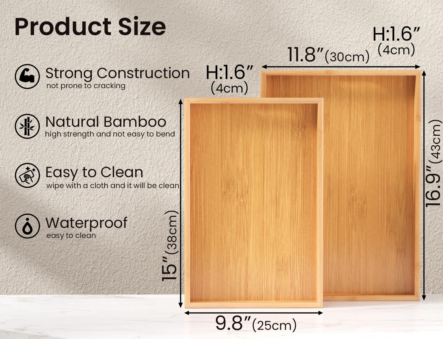 Thumbnail 4 de Fibogollo Bamboo Serving Tray Set 2 with Handles