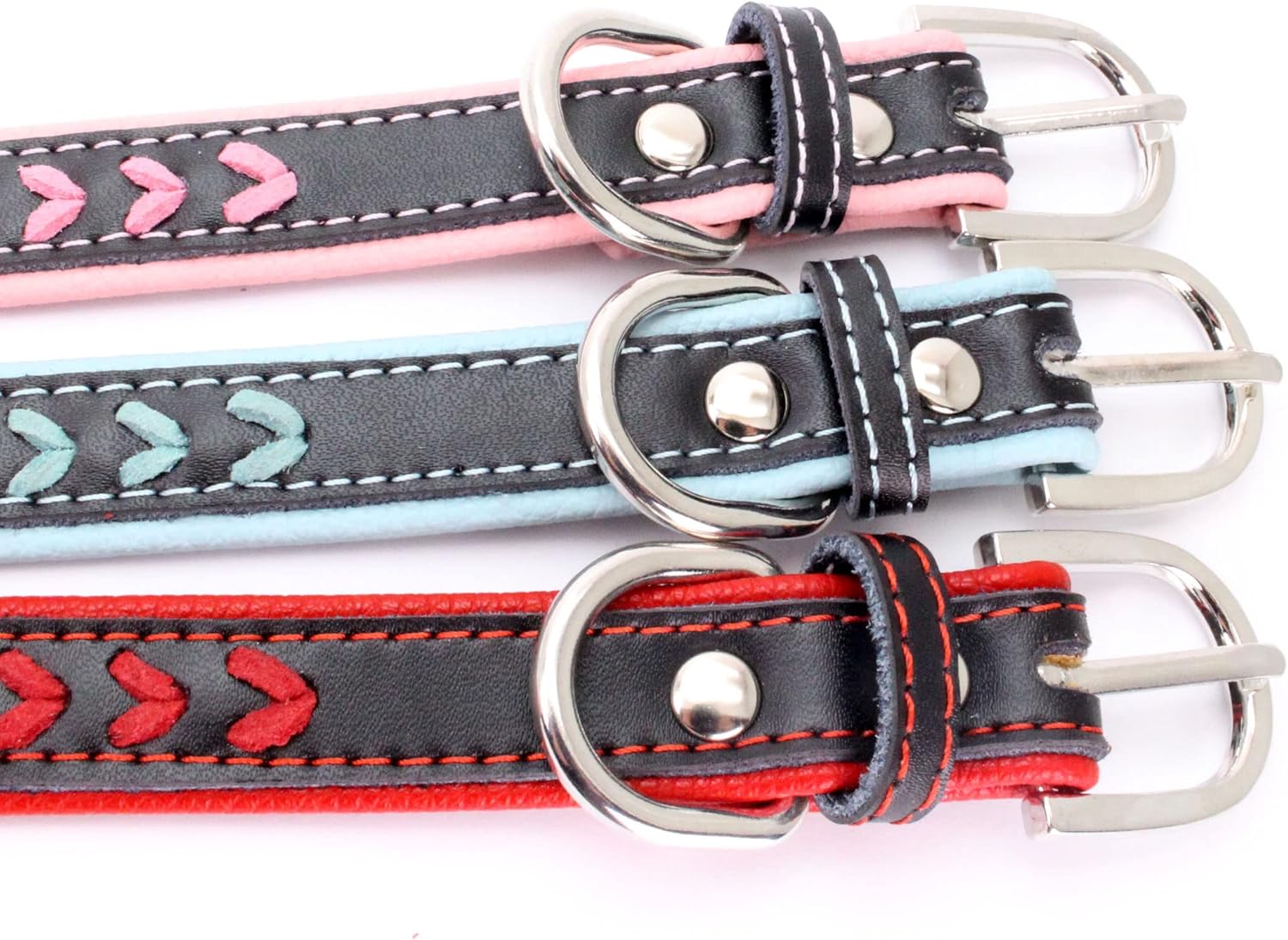 Thumbnail 3 de haoyueer Braided Soft Padded Genuine Leather Dog Collar with Rhinestone Crown (Size L, Blue)