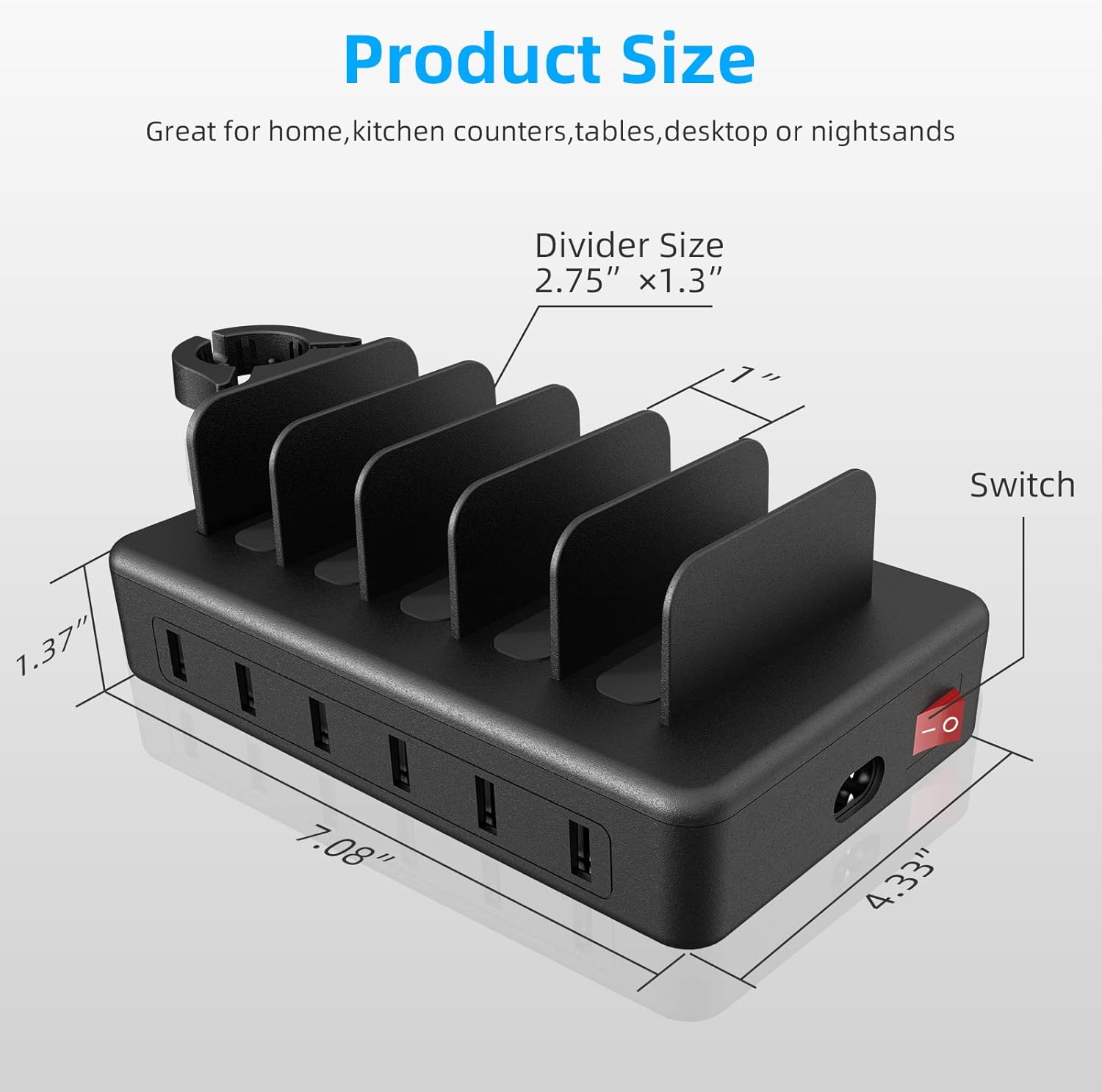 Thumbnail 2 de Charging Station for Multiple Devices with Apple Watch Holder – 6 Ports, 50W (Black)