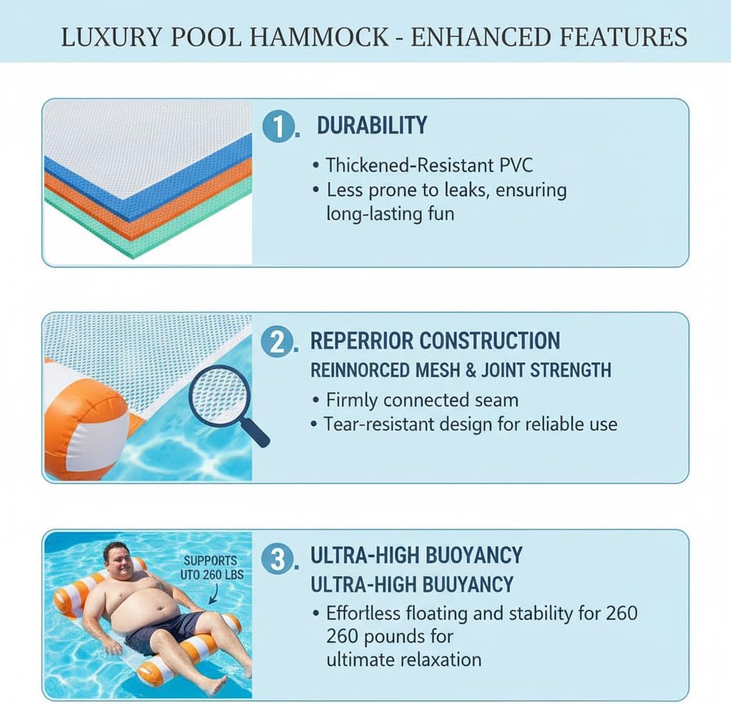 Detalle de 3/5/8 Pack Pool Hammock Upgraded Water Pool Floats 4-in-1: Hammock, Saddle, Lounge Chair, Drifter